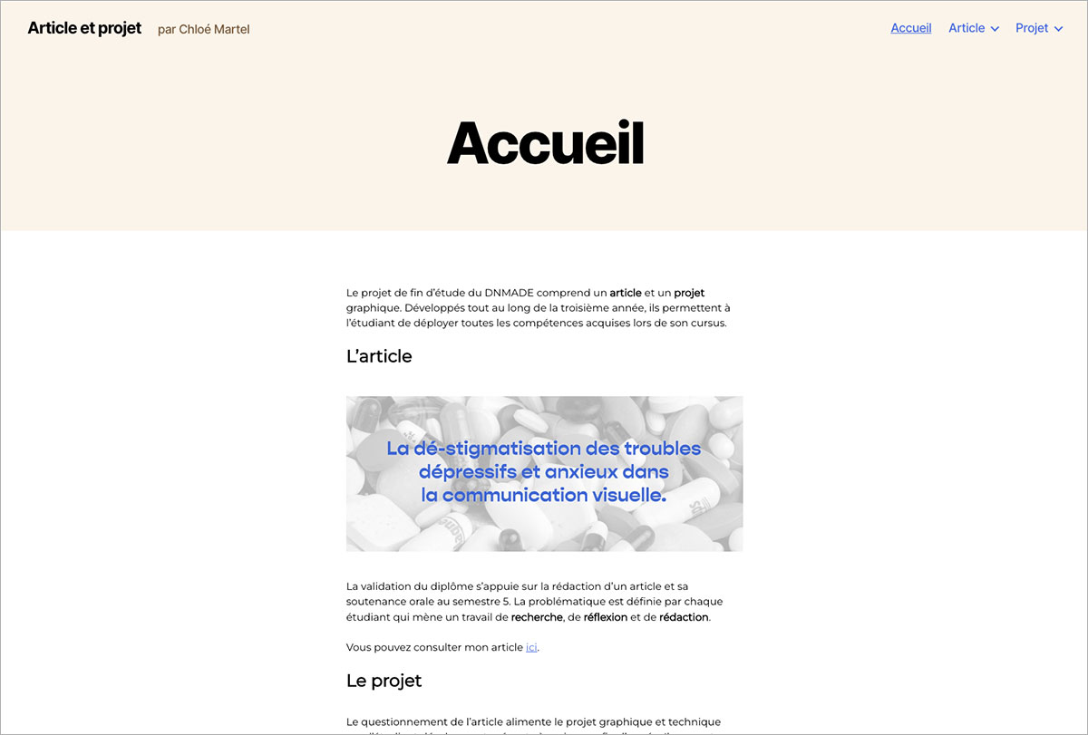 le projet et l'article en ligne de chloé martel