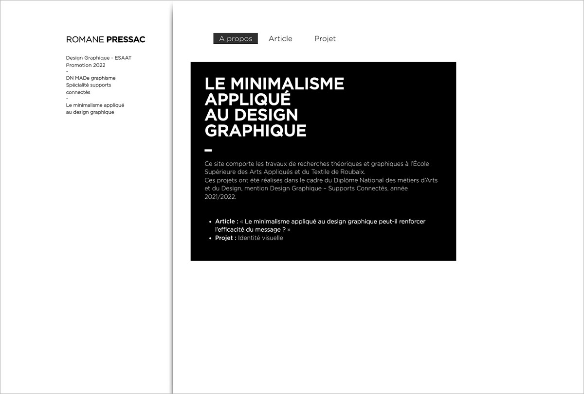 le projet et l'article en ligne de romane pressac