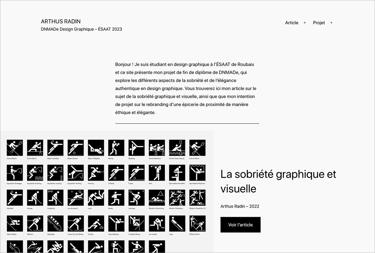 le projet et l'article en ligne de arthus radin