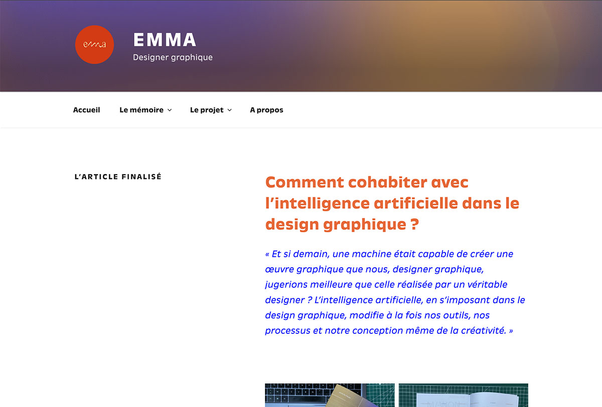 le projet et l'article en ligne d'emma durin