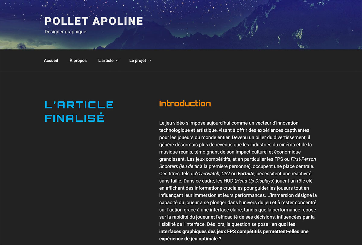 le projet et l'article en ligne d'apoline pollet