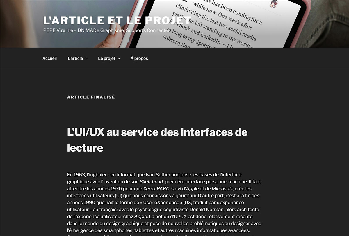 le projet et l'article en ligne de virginie pèpe