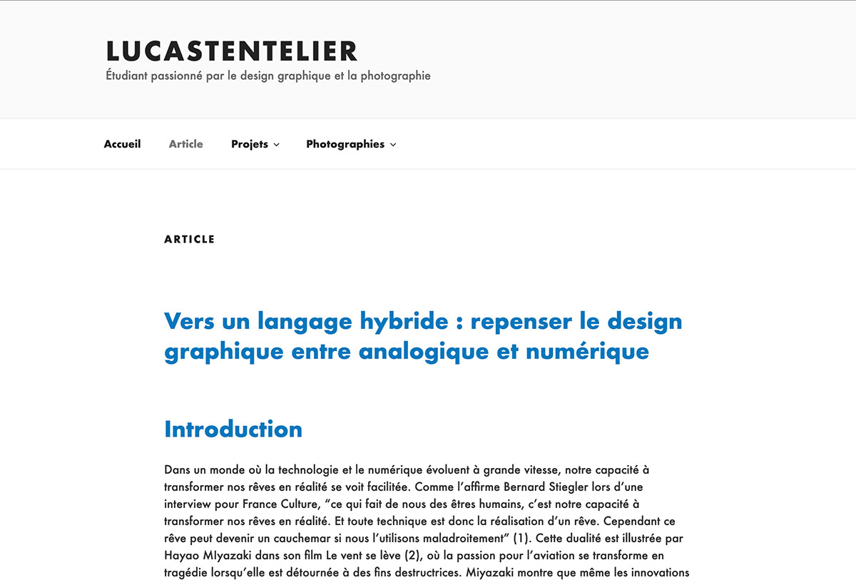 le projet et l'article en ligne de lucas tentelier