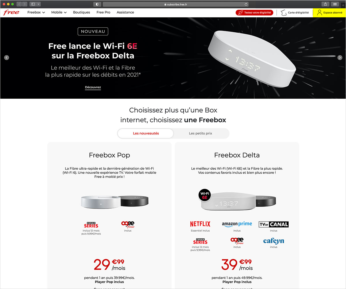 Free, activation du compte, étape une
