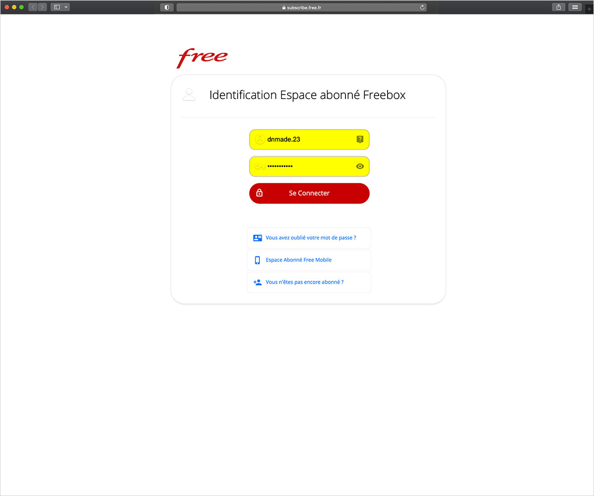 Free, activation du compte, étape deux