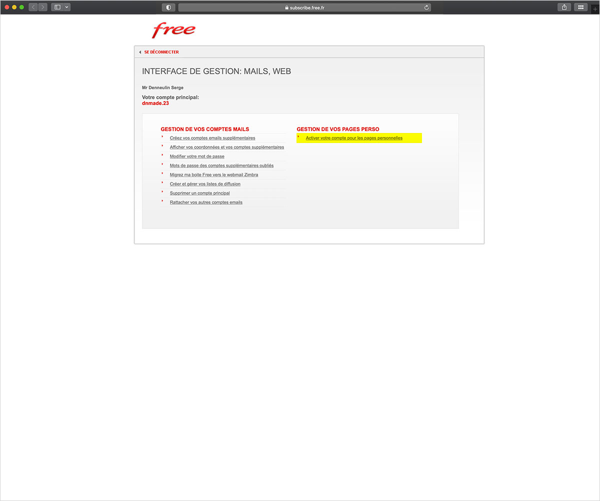 Free, activation du compte, étape trois