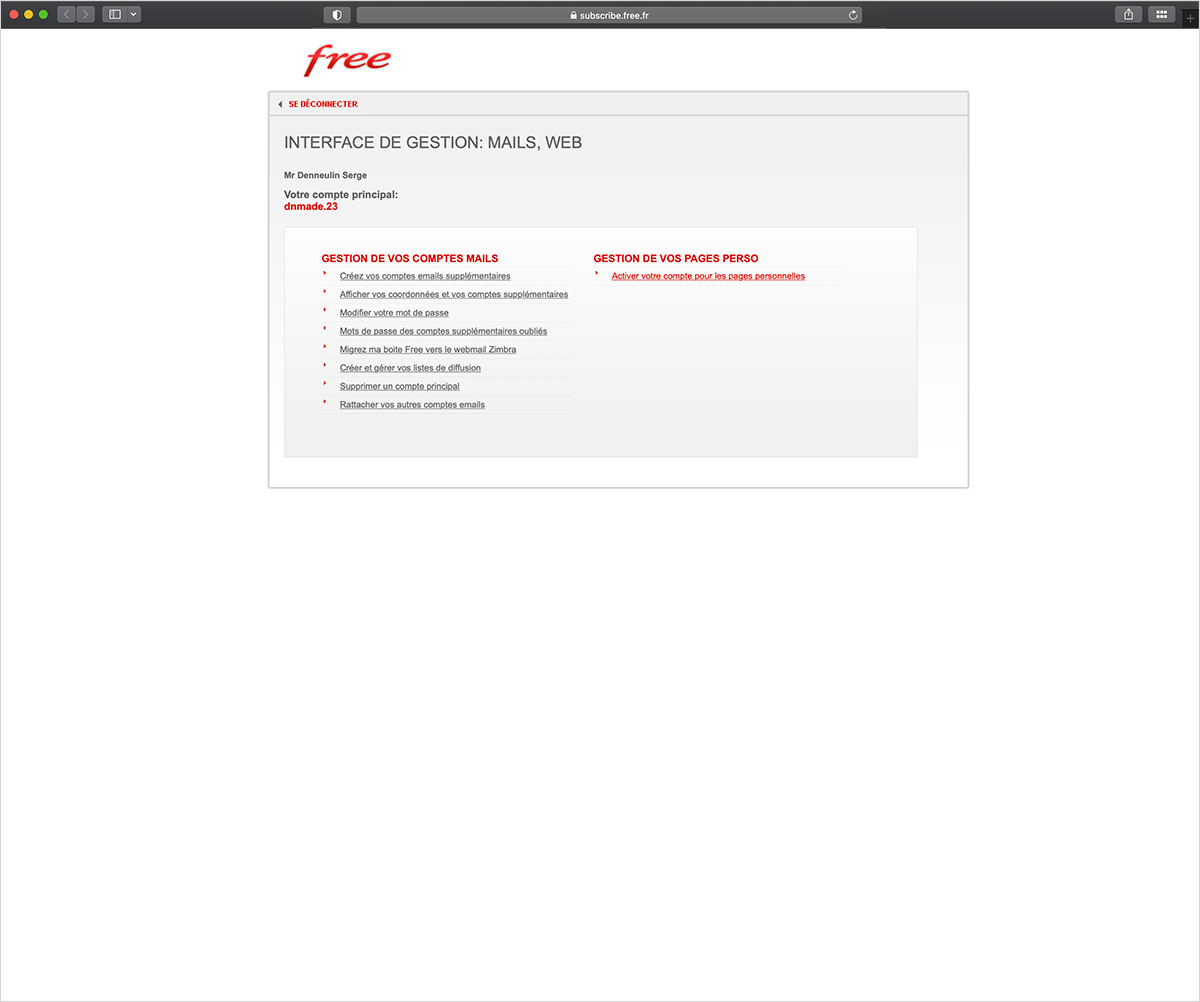 Free, activation du compte, étape quatre