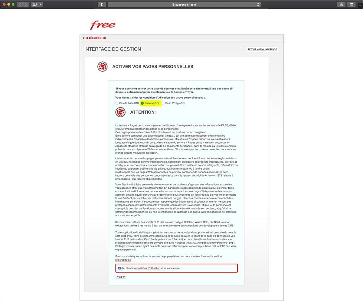 Free, activation du compte, étape cinq