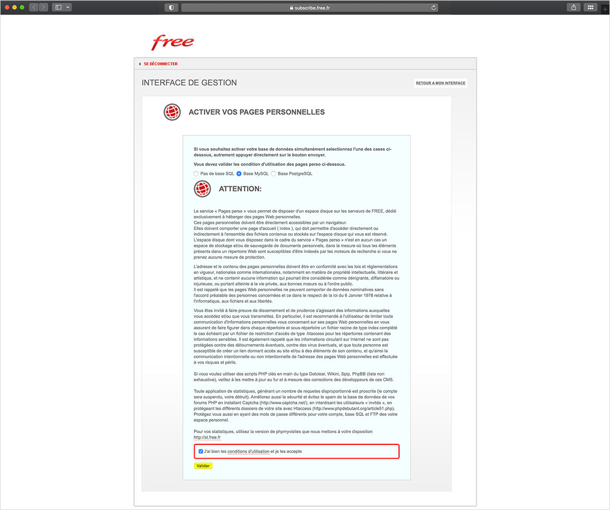 Free, activation du compte, étape sept