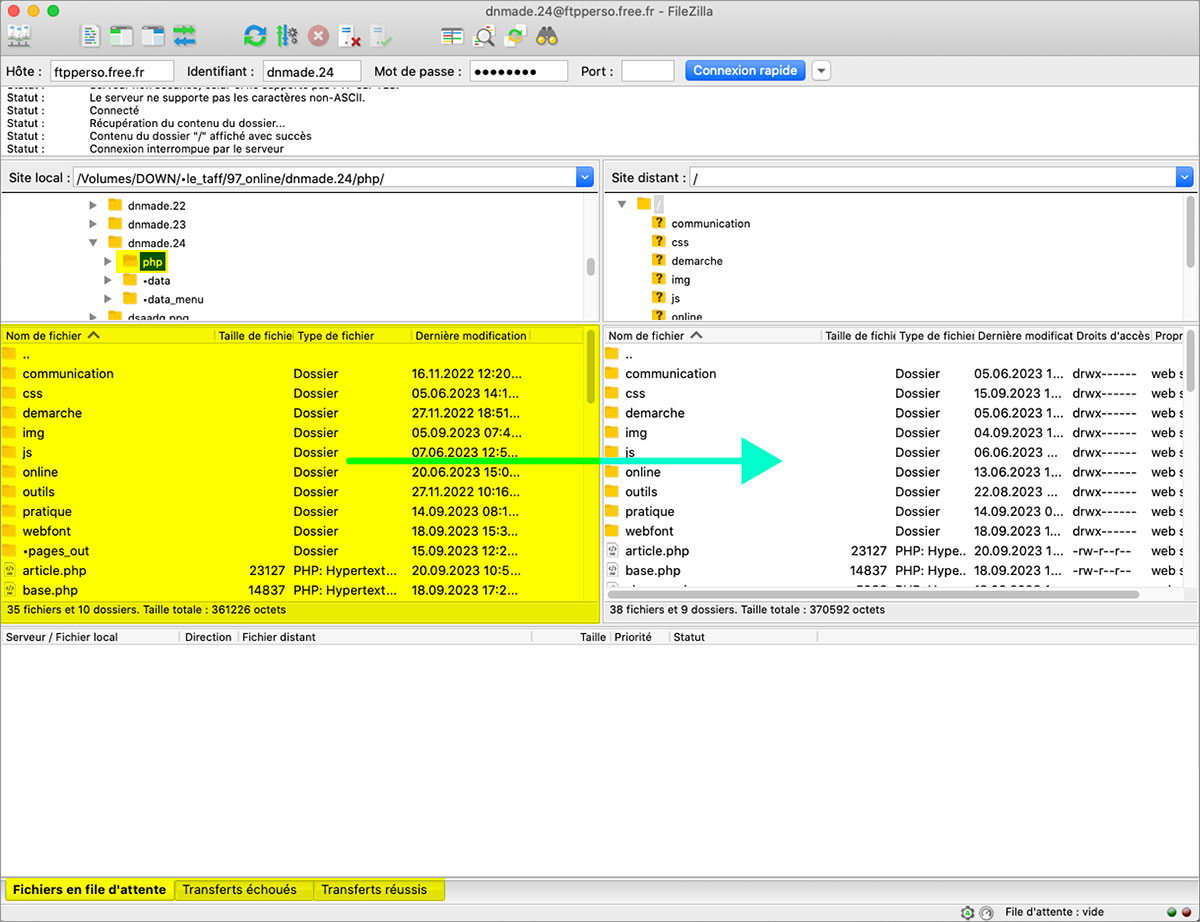 Filezilla, comment opérer untéléversement de fichiersdu site local au site distant