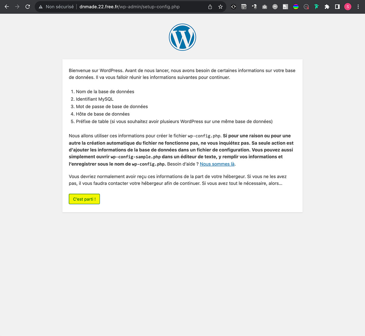 WordPress, l'interface à l'ouverture du logiciel