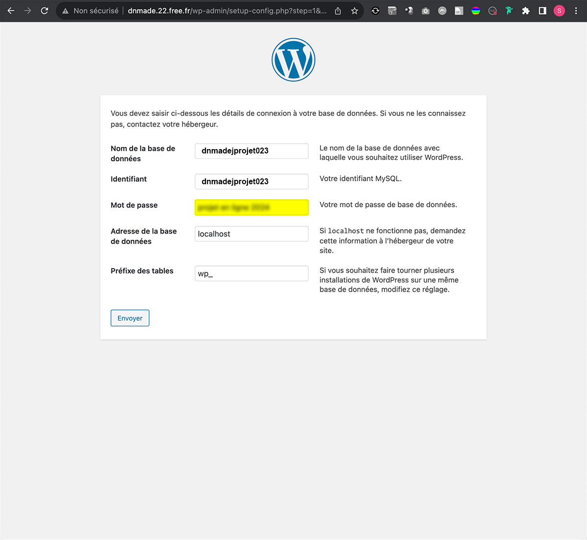 WordPress, activation du compte, étape quatre