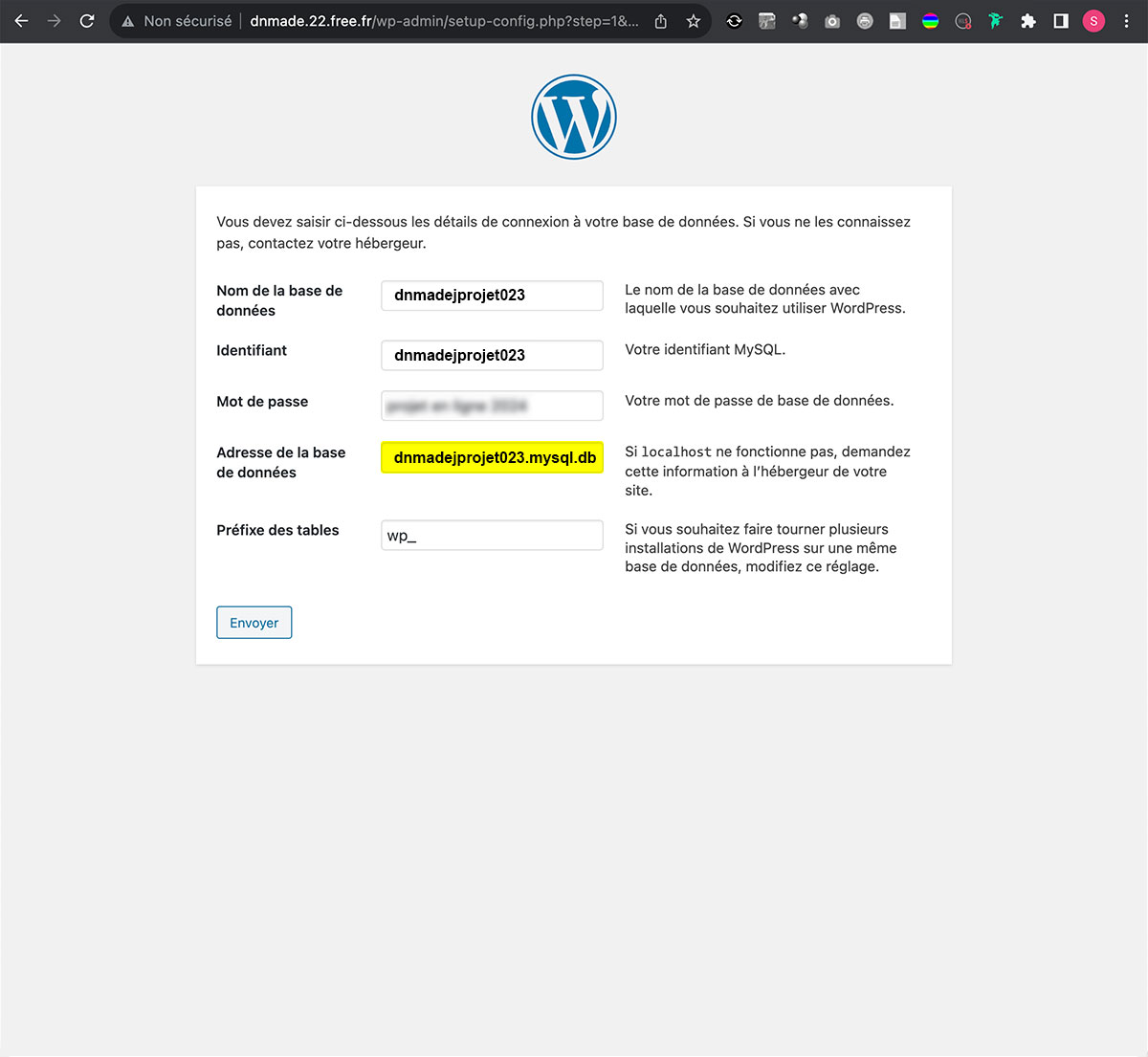 WordPress, activation du compte, étape quatre