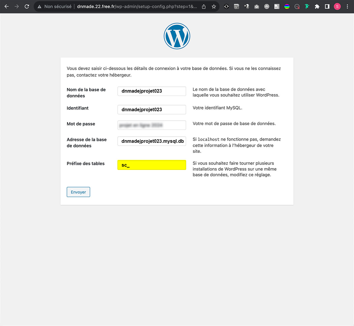 WordPress, activation du compte, étape quatre