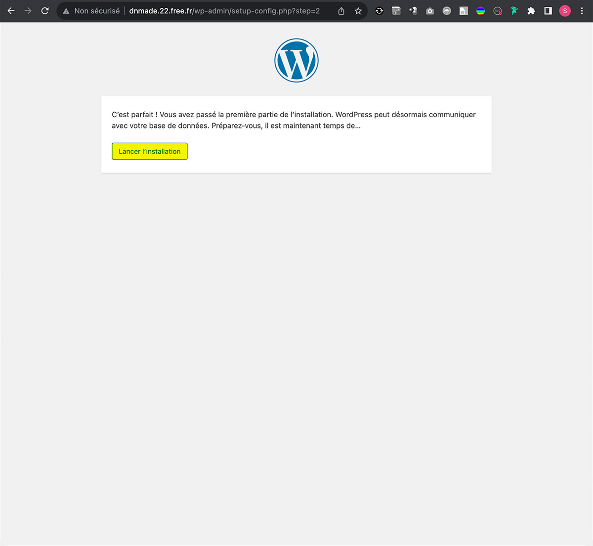 WordPress, activation du compte, étape cinq