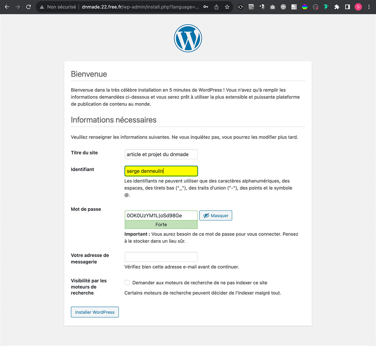 Filezilla, activation du compte, étape sept