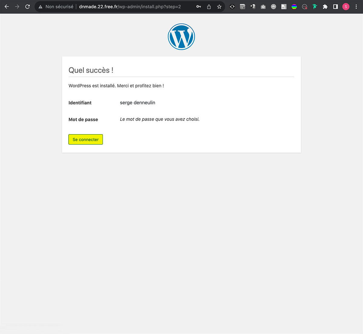 WordPress, activation du compte, étape onze