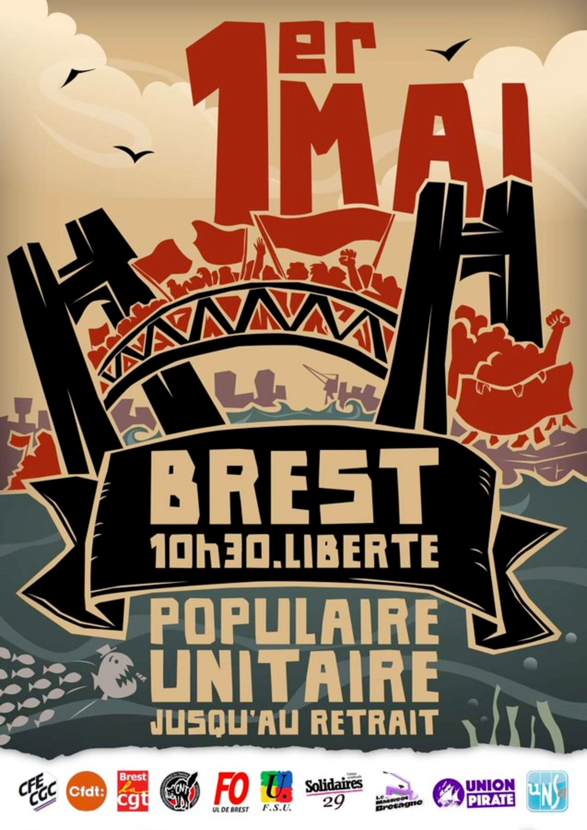1er mai, affiche de l'intersyndicale de brest, réalisée 2023