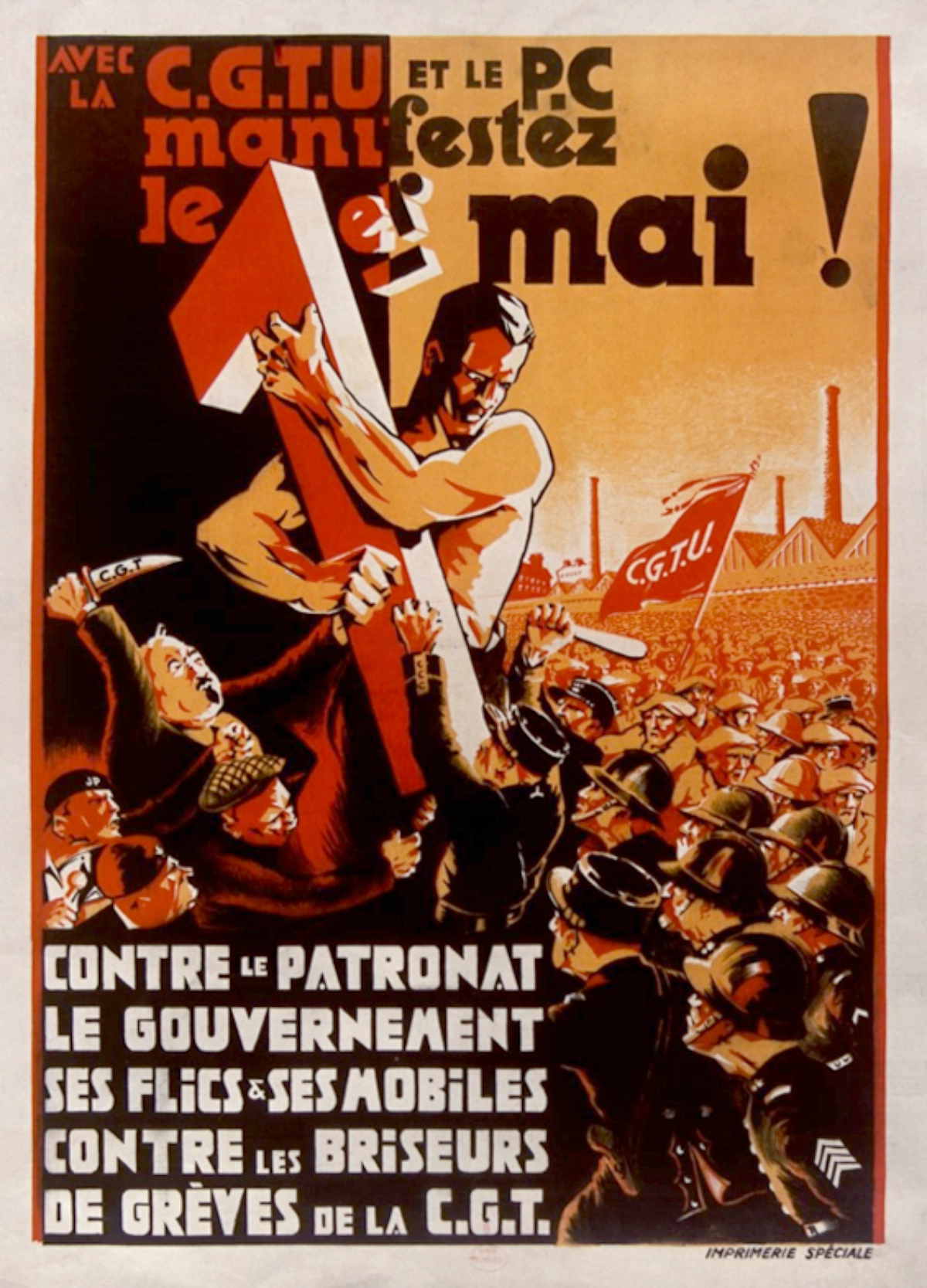 affiche intitulée : avec la cgtu et le pc manifestez le 1er mai !, réalisée en 1935