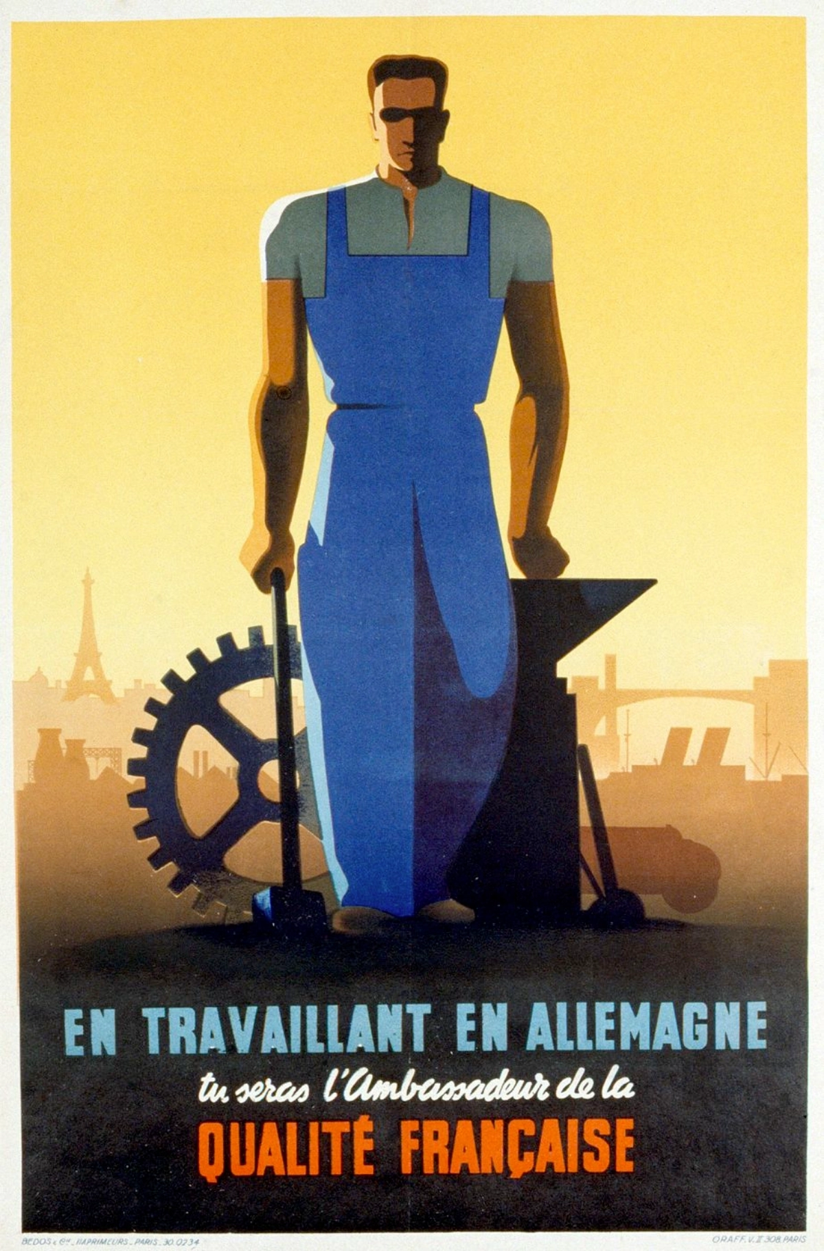 cette affiche de propagande, pour promouvoir le travail en allemagne, a été réalisée en 1943