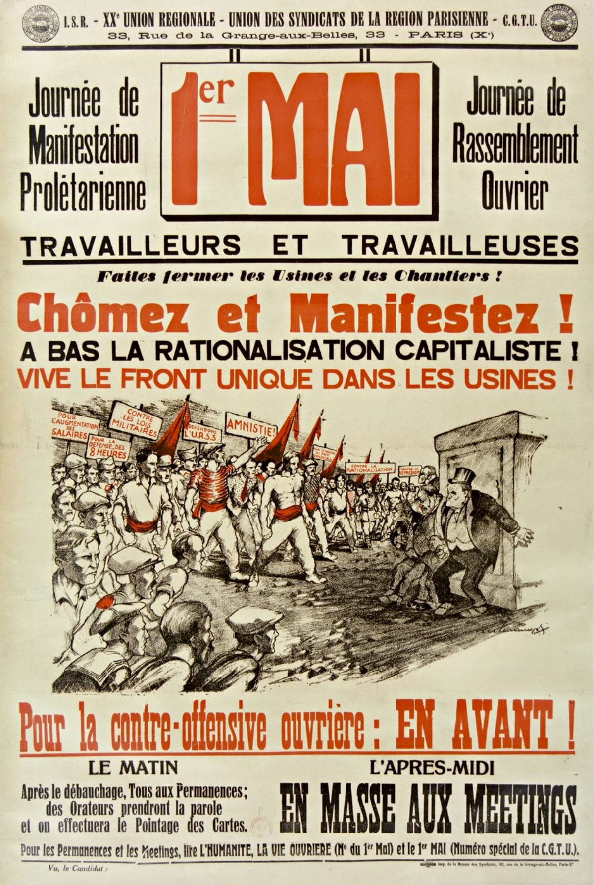 affiche de la journée de manifestation prolétarienne réalisée en 1920