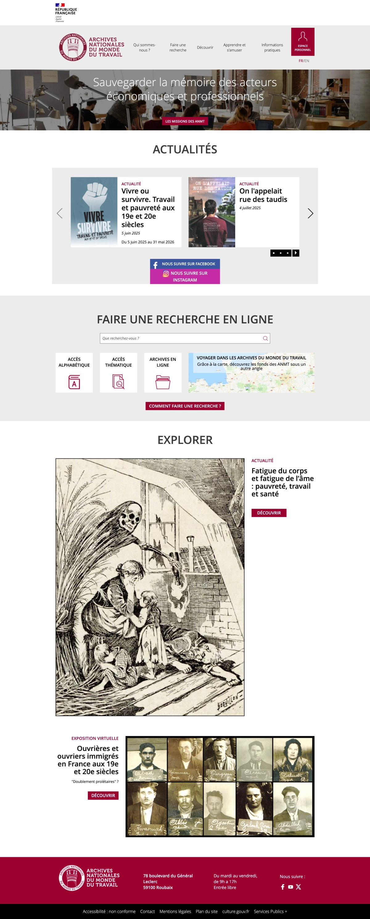 l'interface de la page d'accueil du site internet existant