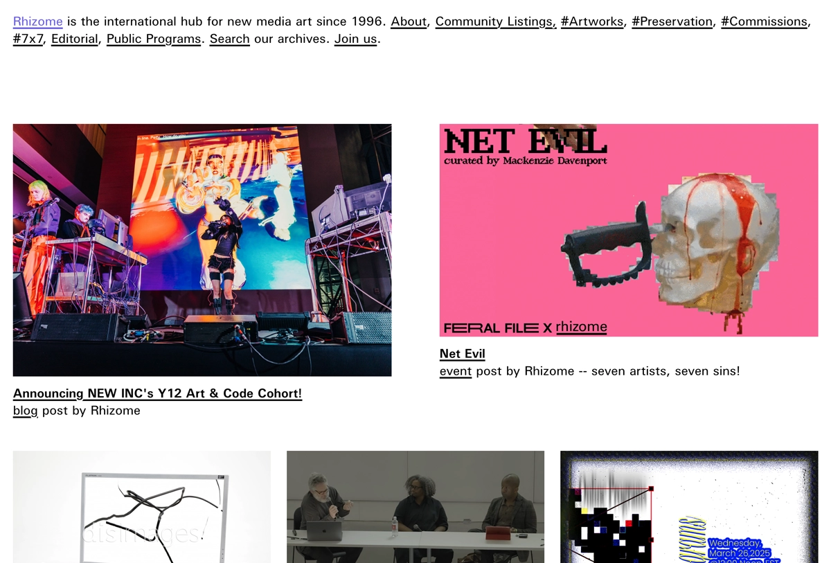 page d'accueil du site : rhizome