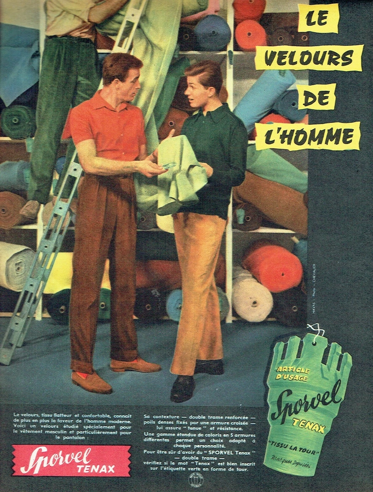 publicité Sporvel Tenax, le velours de l'homme… 1957