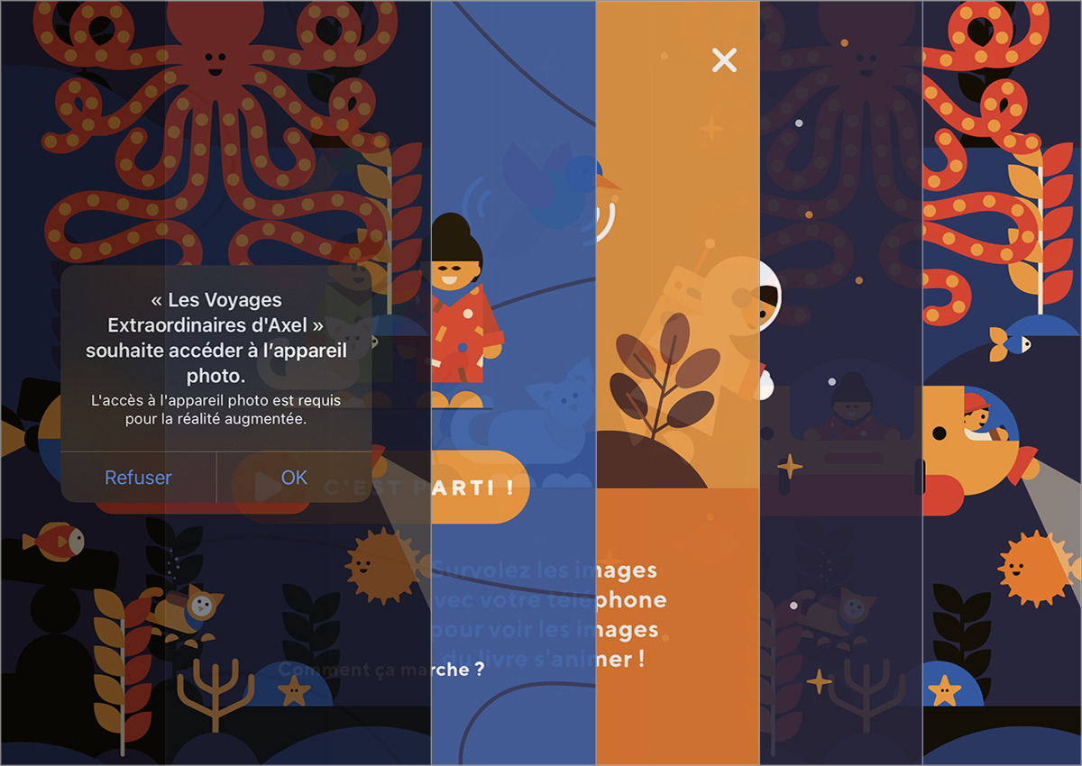 le onboarding de l'application les voyages extraordinaires d'axel