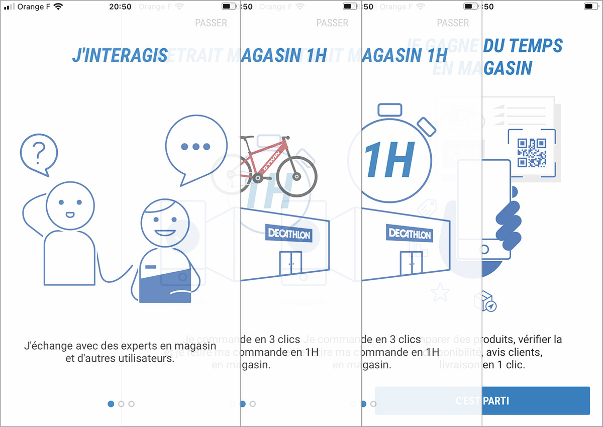 le onboarding de l'application decathlon