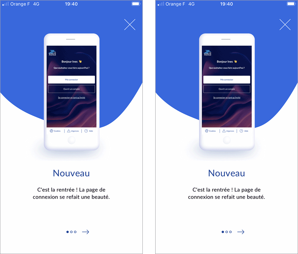 le onboarding de l'application la banque postale version 4