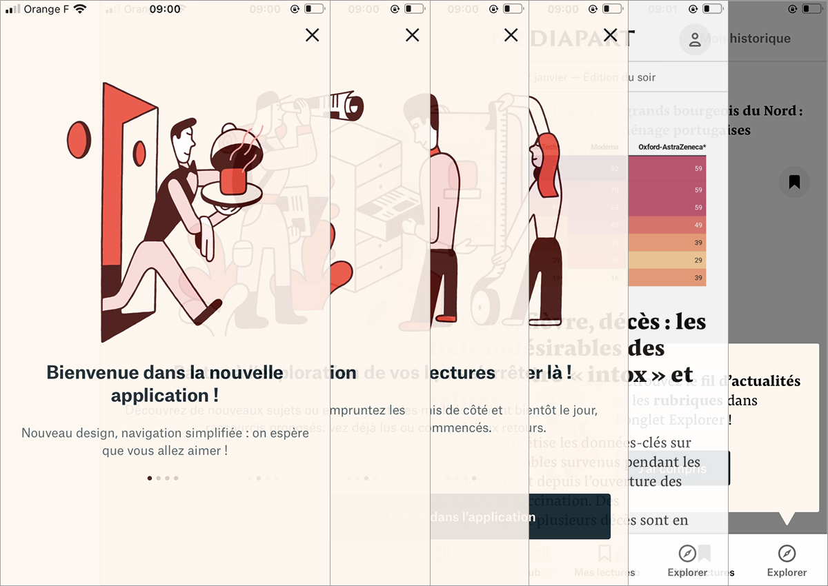 le onboarding de l'application médiapart
