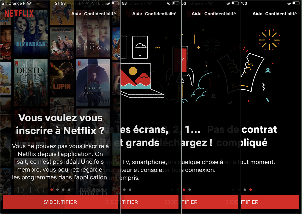 le onboarding de l'application netflix