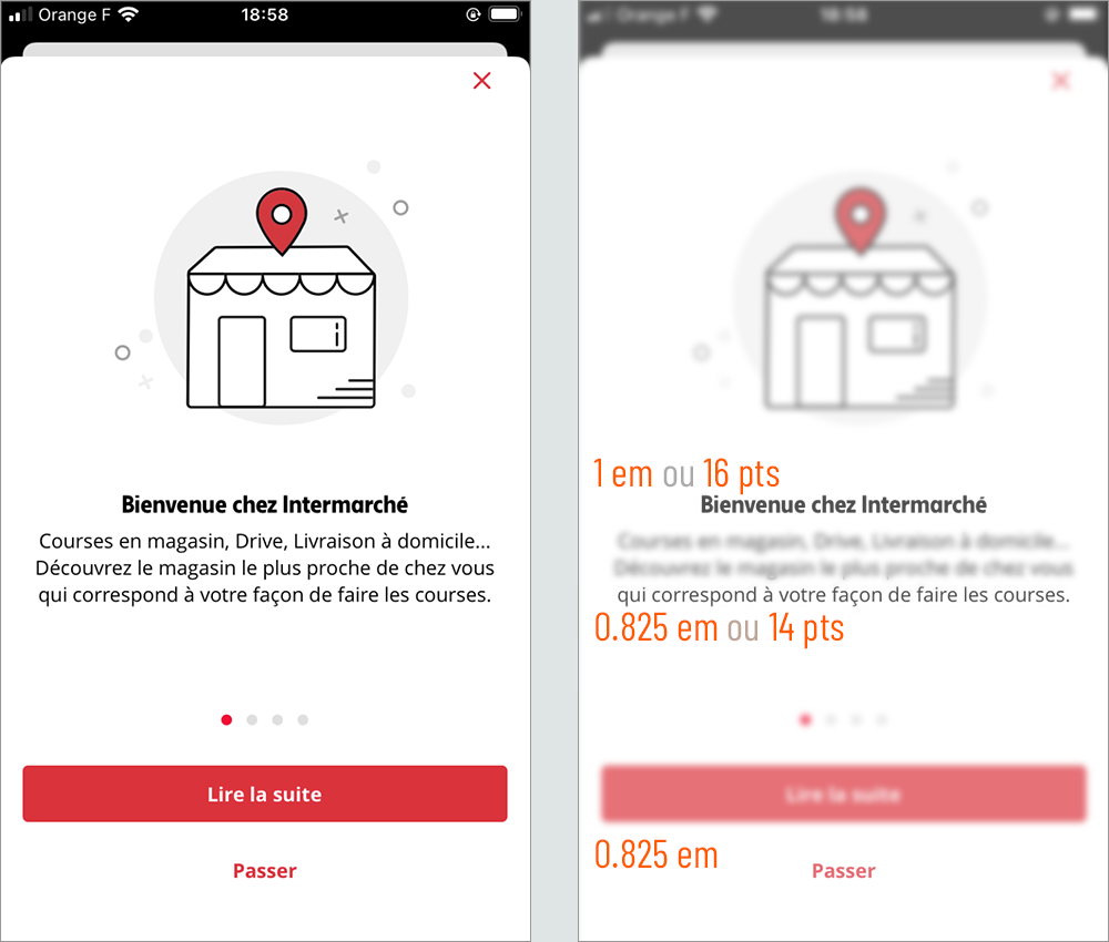 les corps typographiques dans l'application intermarché