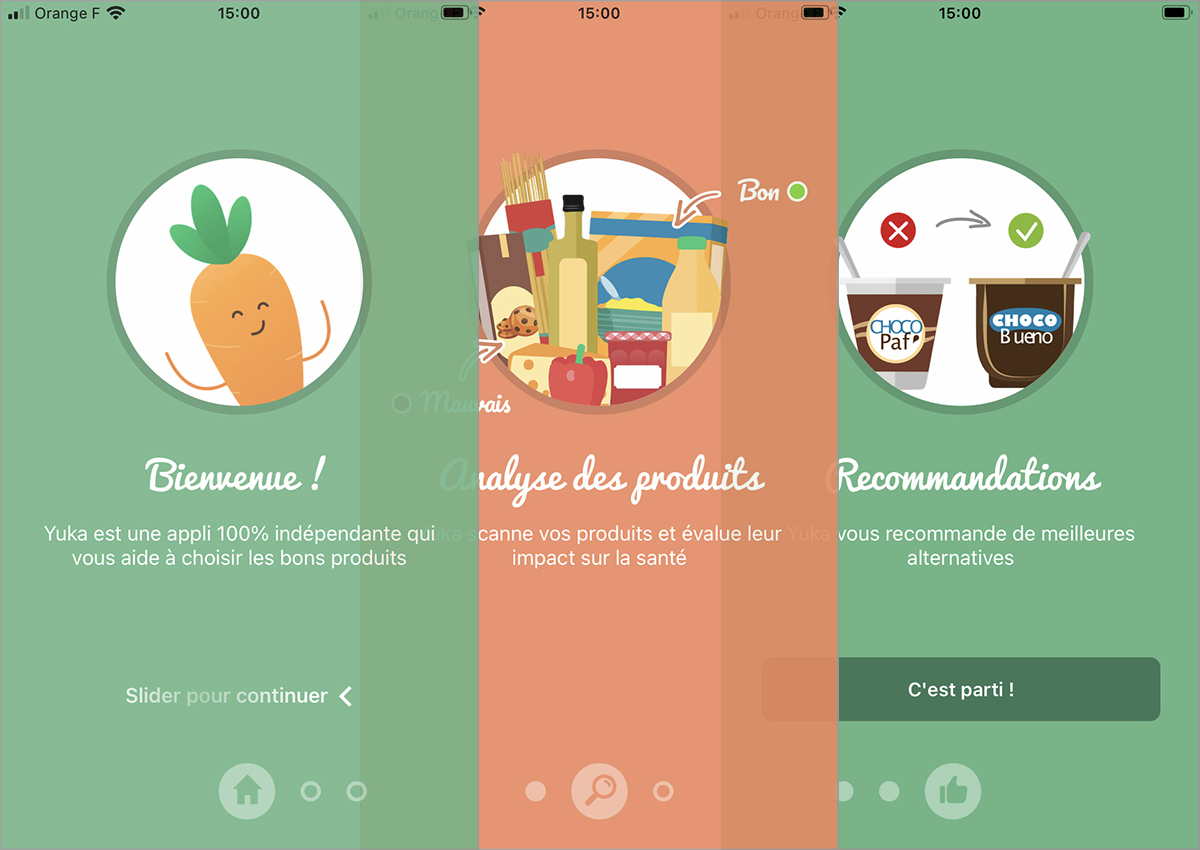 le onboarding de l'application yuka