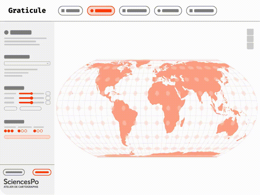 animation de certaines formes de projection issue du site graticule de sciencespo