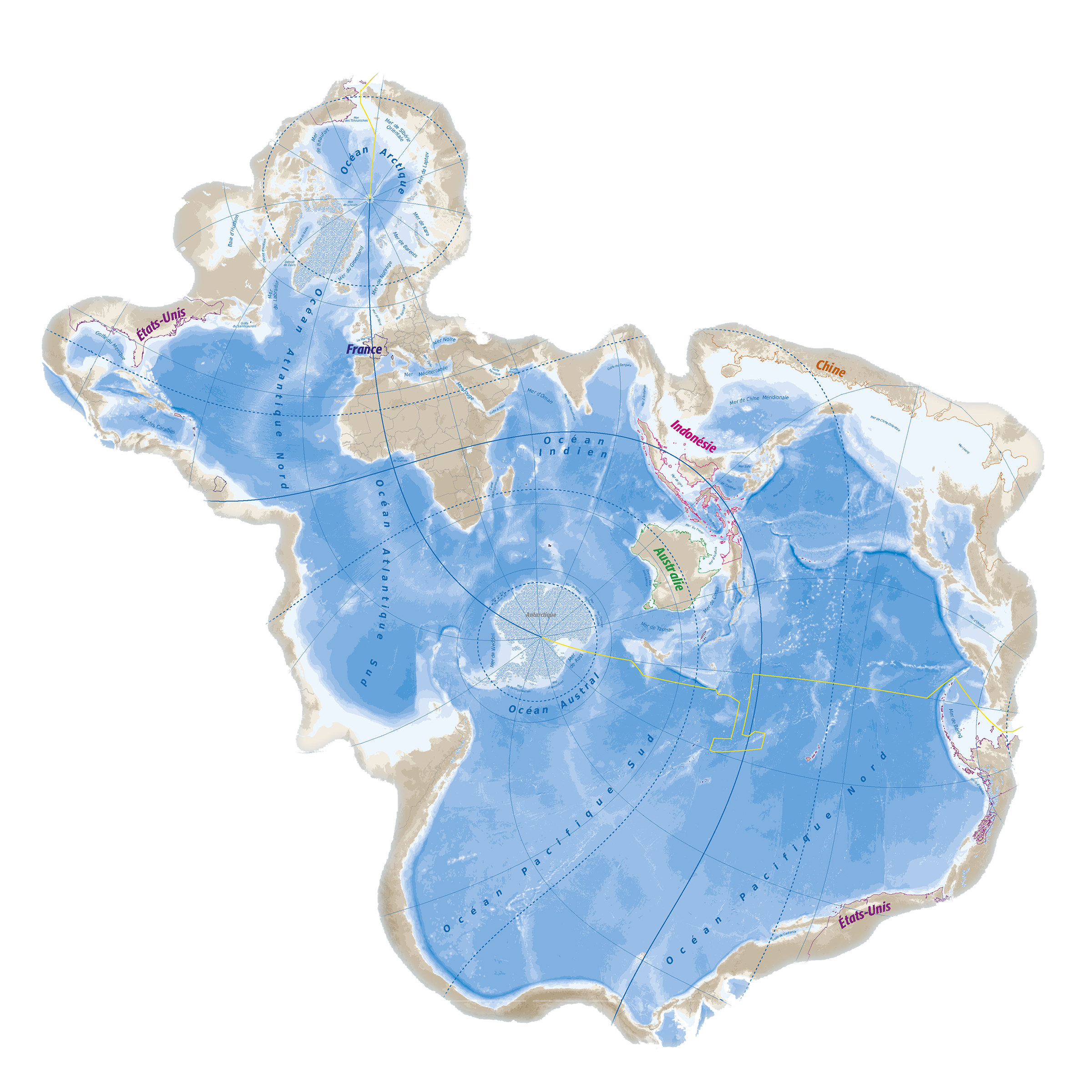 le monde avec l'ocean en son centre